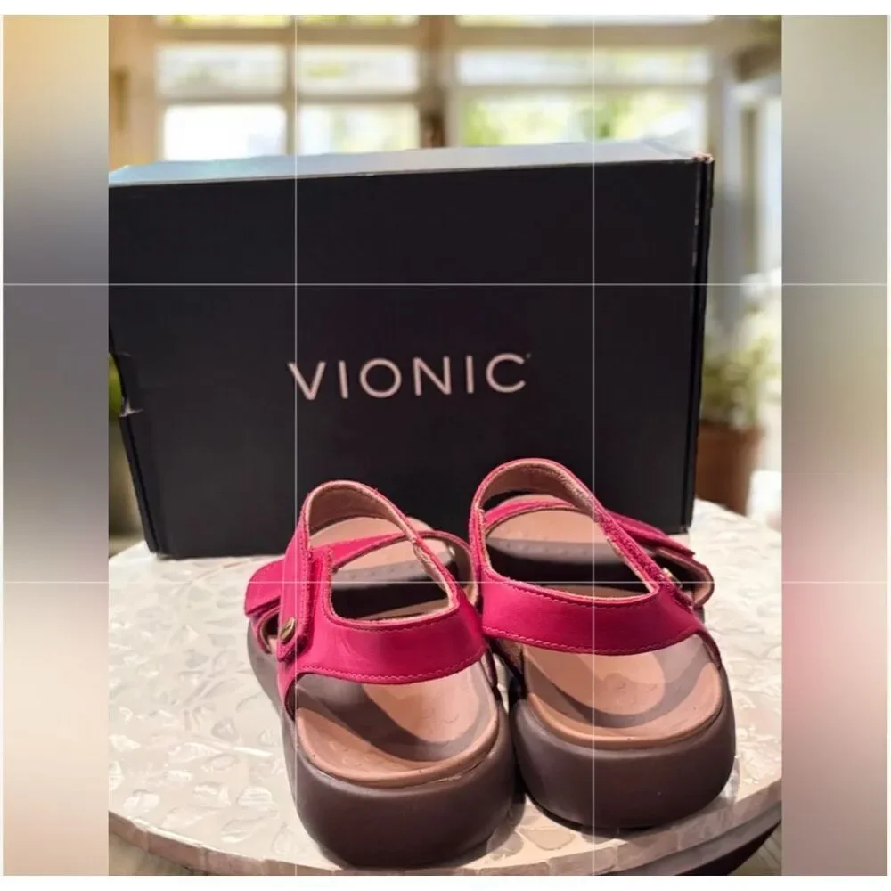 VIONIC Leather Awaken Recovery Supportive Adjustable Strap Sandals Flats Womens